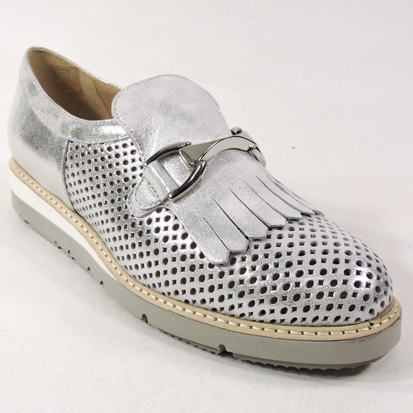 DONNA SOFT 🇮🇹WOMEN'S SILVER SOFT LEATHER COMFORT SUMMER LOAFERS - Picture 3 of 8